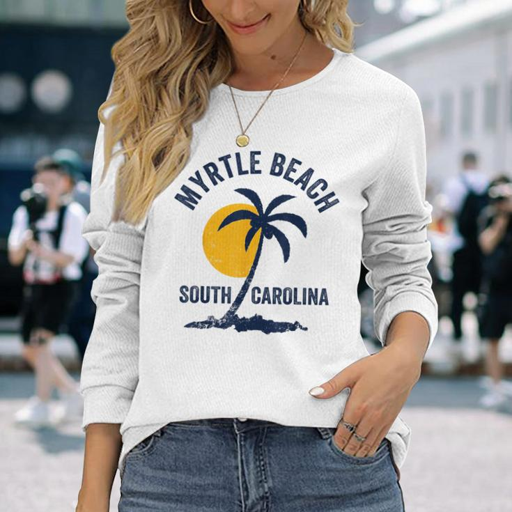 Family Vacation Retro Sunset South Carolina Myrtle Beach Long Sleeve T-Shirt Gifts for Her
