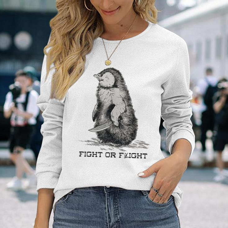 Fight Or Flight Penguin Pun Meme Long Sleeve T-Shirt Gifts for Her