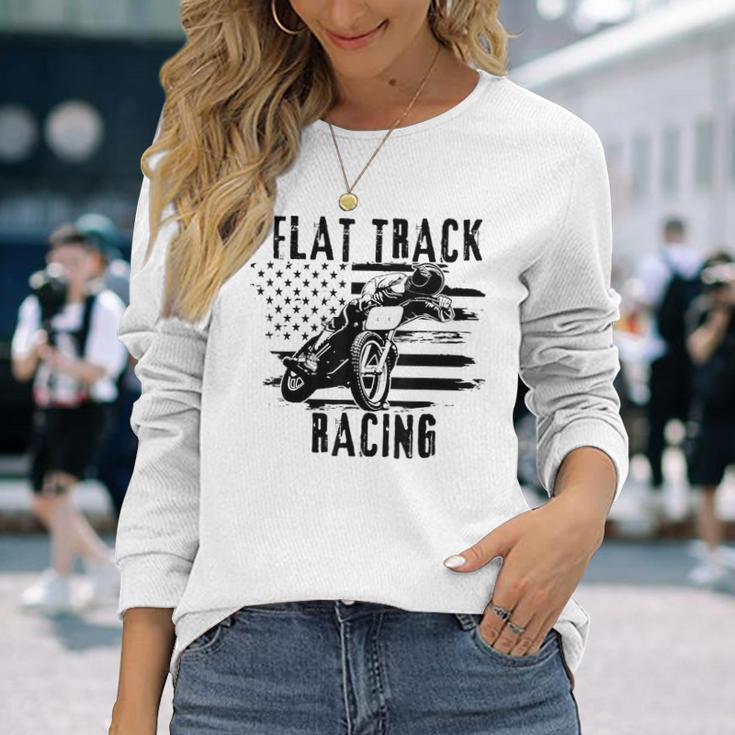 Flat Track Motorcycle Racing American Flag Speedway Dirt Long Sleeve T-Shirt Gifts for Her