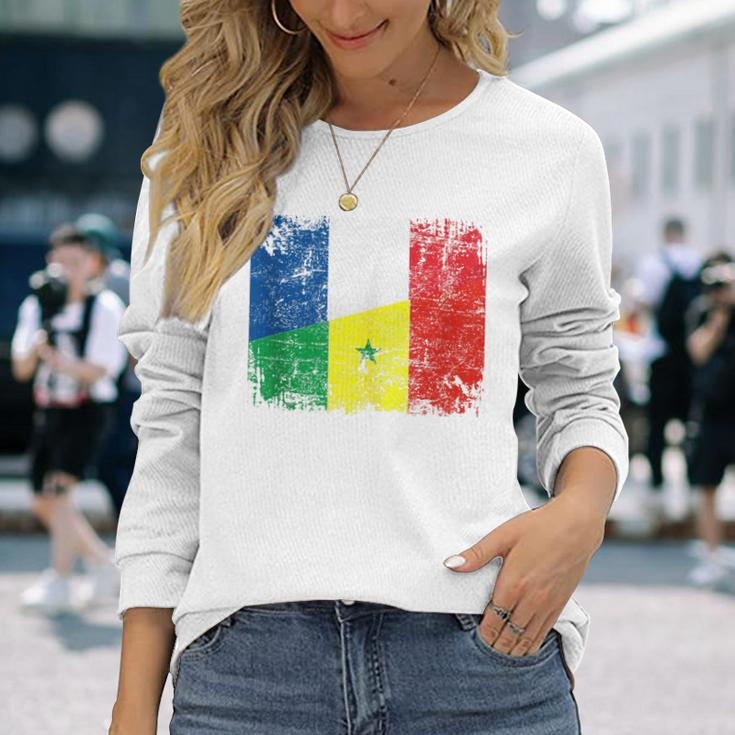 France Senegal Flags Half Senegalese French Roots Vintage Long Sleeve T-Shirt Gifts for Her