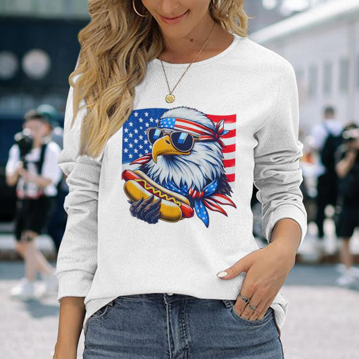 Bald Eagle Hotdog American Flag 4Th Of July Patriotic Long Sleeve T-Shirt Gifts for Her