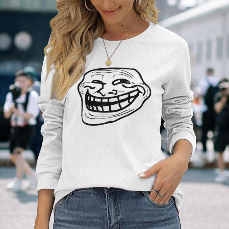 Troll Face Nerd Geek Graphic Long Sleeve T-Shirt Gifts for Her