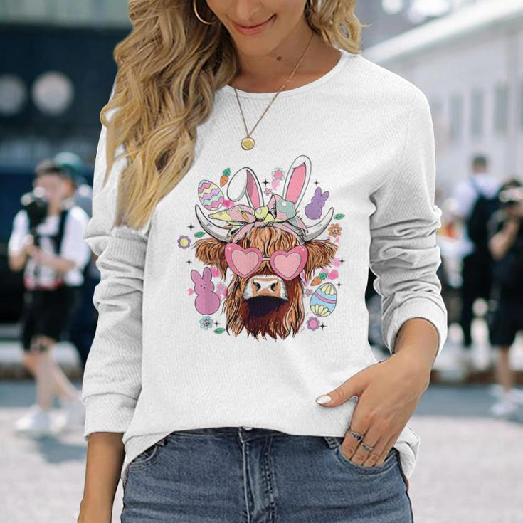 Happy Easter Highland Cow Heifer Easter Day Farmer Cowgirl Long Sleeve T-Shirt Gifts for Her