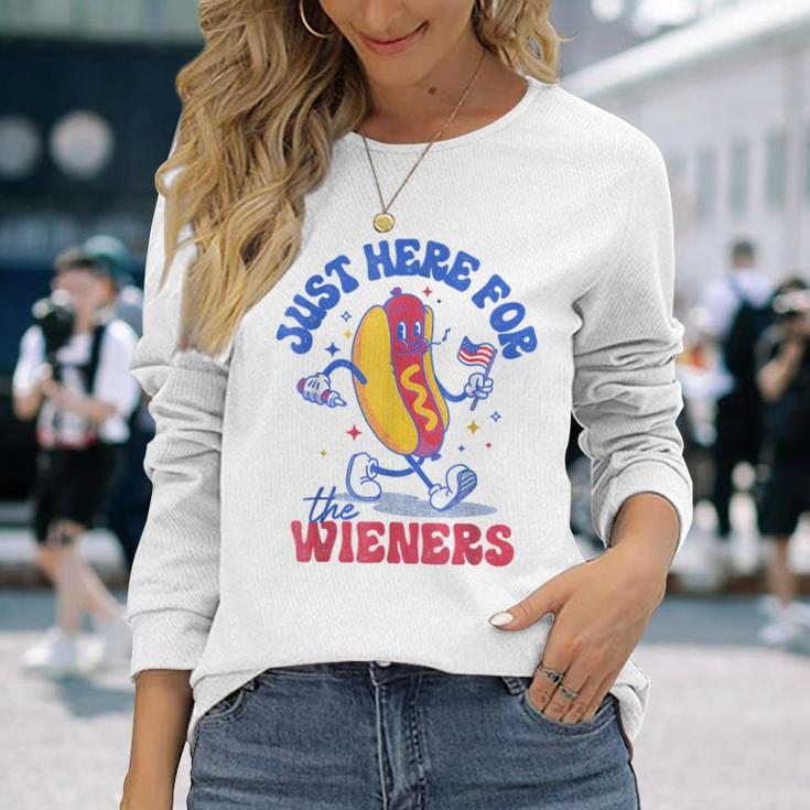 Hot Dog I'm Just Here For The Wieners Fourth Of July Long Sleeve T-Shirt Gifts for Her