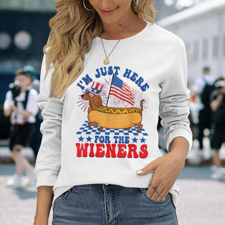 I'm Just Here For Wieners Dachshund Dog Hotdog 4Th Of July Long Sleeve T-Shirt Gifts for Her