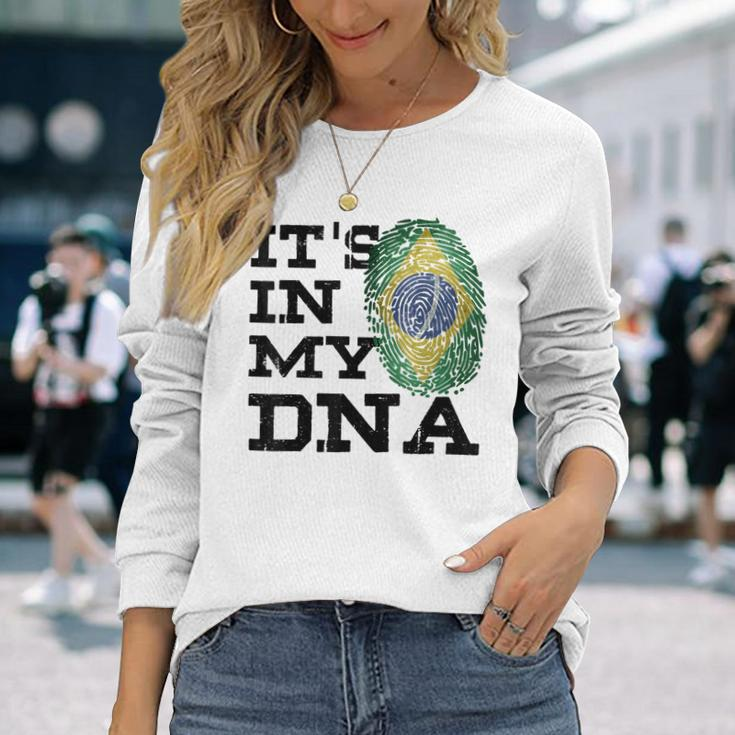It's In My Dna Brazilian I Love Brazil Flag Long Sleeve T-Shirt Gifts for Her