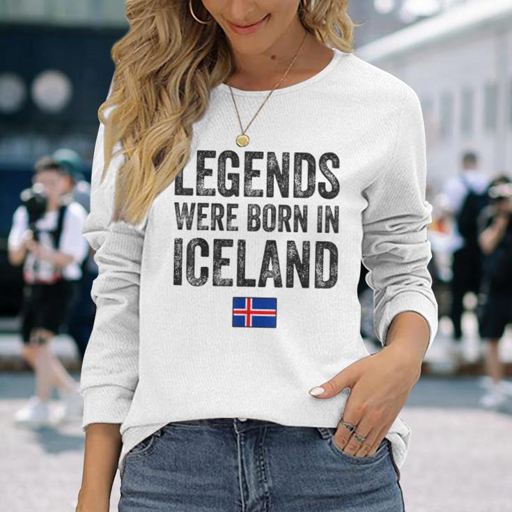 Legends Were Born In Iceland Icelandic Flag Pride Roots Long Sleeve T-Shirt Gifts for Her