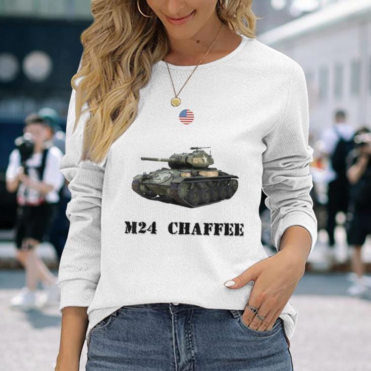 The M24 Chaffee Usa Light Tank Ww2 Military Machinery Long Sleeve T-Shirt Gifts for Her