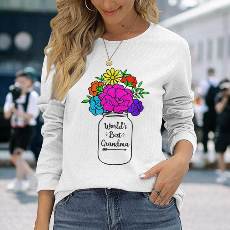 Mason Jar Colorful Flowers Bouquet Long Sleeve T-Shirt Gifts for Her