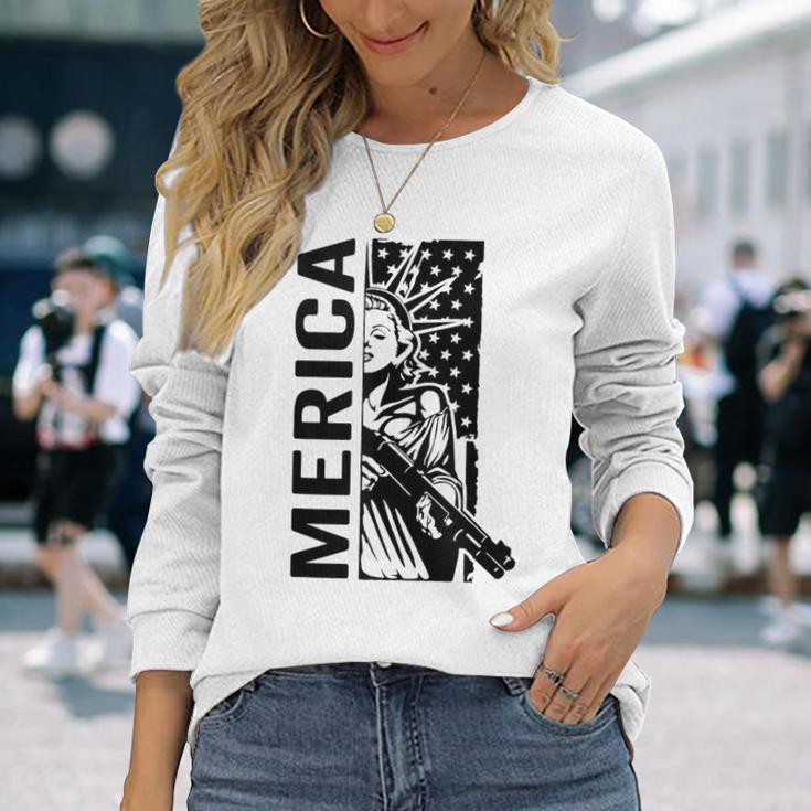 Merica Patriotic Pro Gun Usa Liberty Lady 4Th Of July Gun Long Sleeve T-Shirt Gifts for Her