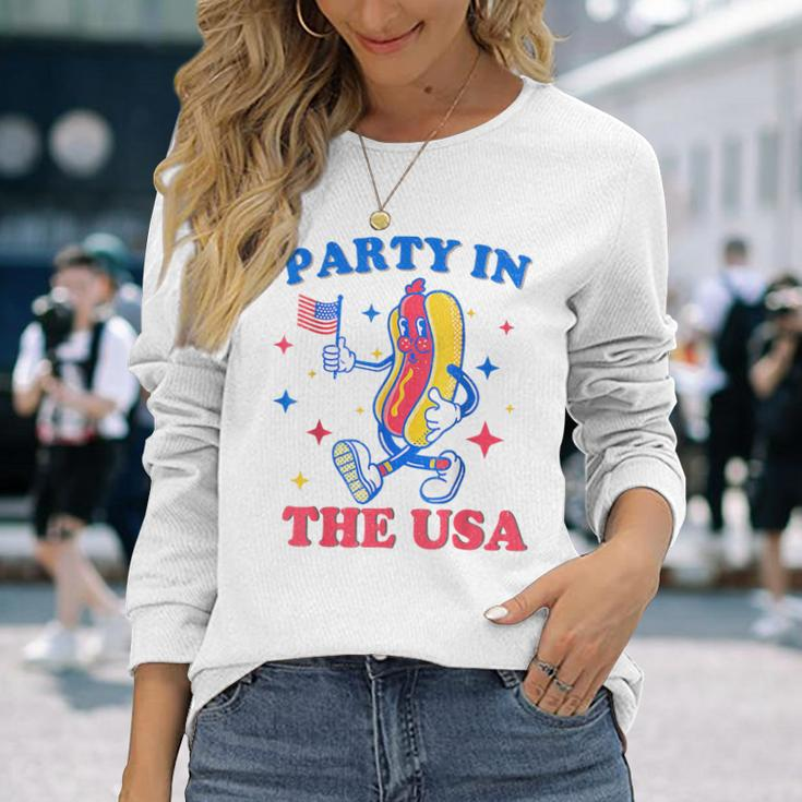 Party In The Usa Hot Dog Lover Usa 4Th Of July Long Sleeve T-Shirt Gifts for Her
