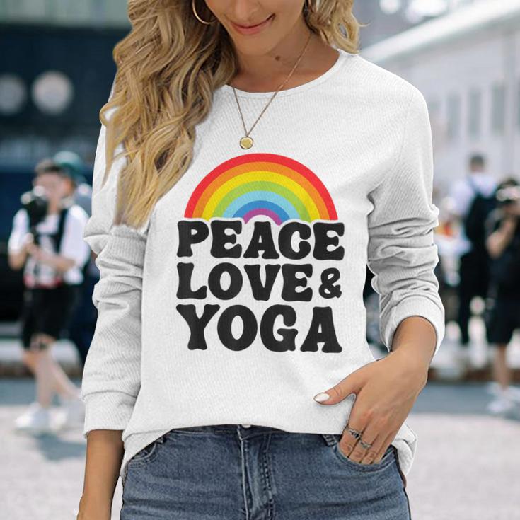 Peace Love & Yoga Regenbogen Hippie Retro Yoga Langarmshirts Geschenke für Sie