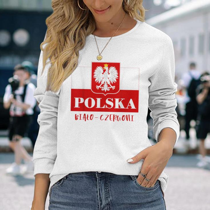 Polska Bialo-Czerwoni Polnische Flagge Polnisches Emblem Weißer Adler Langarmshirts Geschenke für Sie