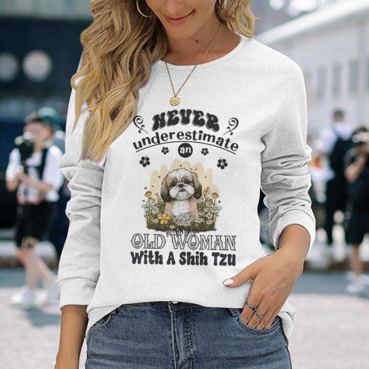 Shih Tzu Flowers Long Sleeve T-Shirt Gifts for Her
