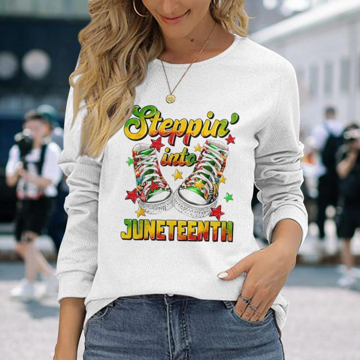 Stepping Into Junenth Like My Ancestors Shoes Black Proud Long Sleeve T-Shirt Gifts for Her