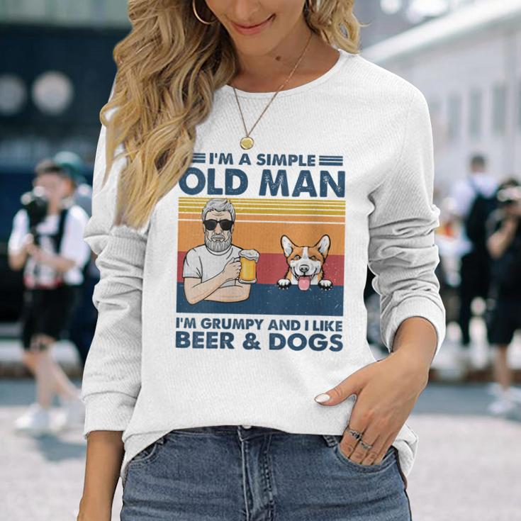 Vintage Grumpy Old Man Like Beer And Dogs Red Corgi Grandpa Long Sleeve T-Shirt Gifts for Her