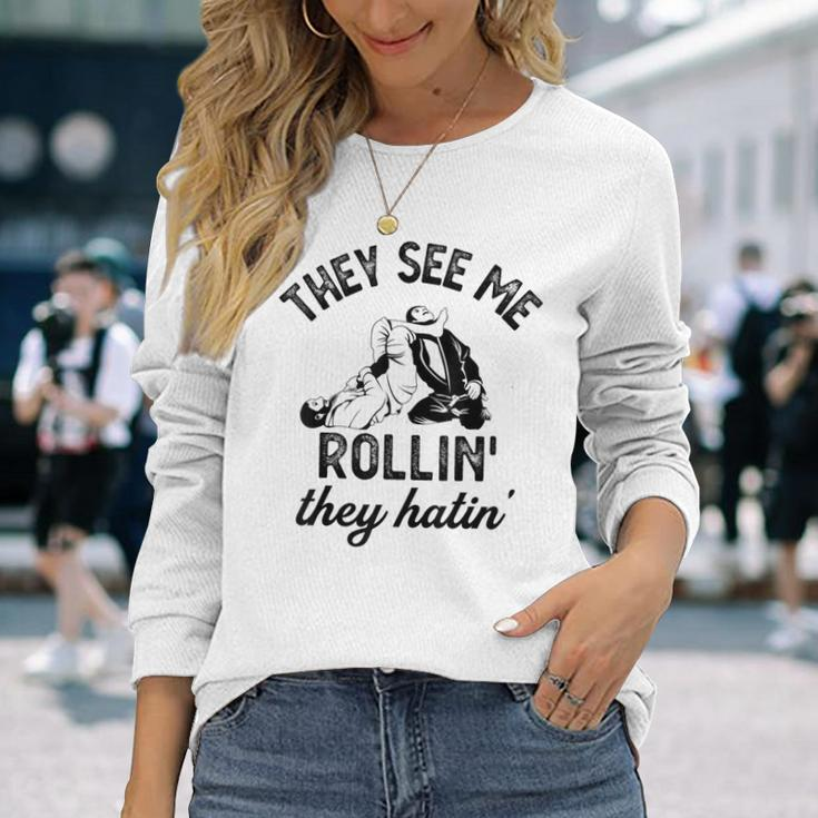 They See Me Rolling They Hatin' Vintage Armbar Jiu-Jitsu Bjj Long Sleeve T-Shirt Gifts for Her