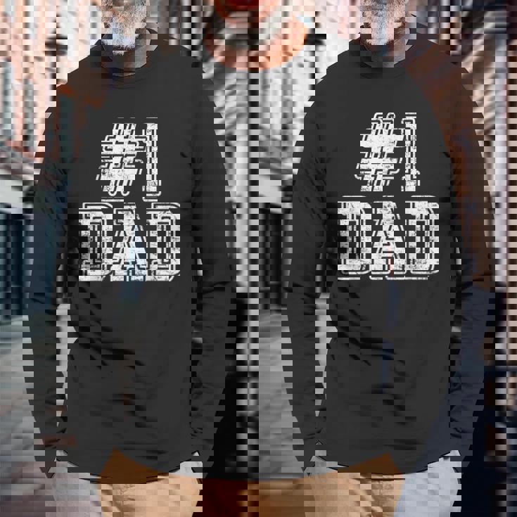 1 Dad Best Dad Fathers Day Number One Dad Long Sleeve T-Shirt Gifts for Old Men