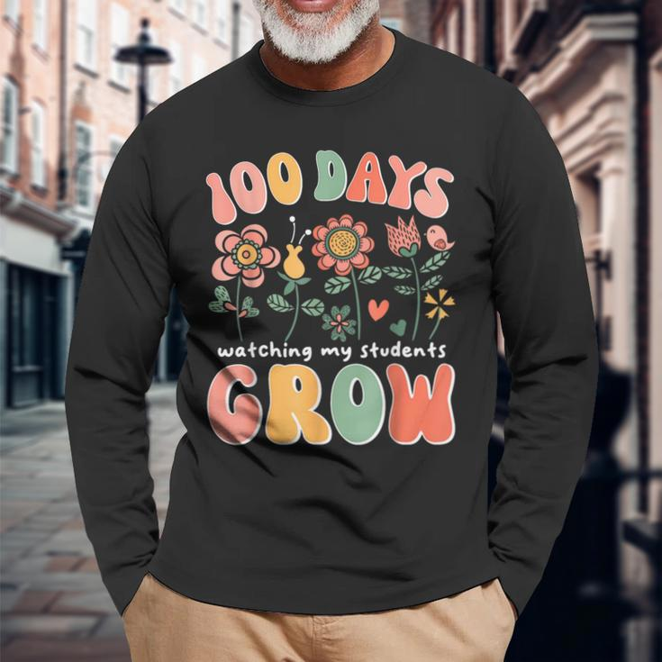 100 Day Watching My Students Grow 100 Days Of School Teacher Long Sleeve T-Shirt Gifts for Old Men