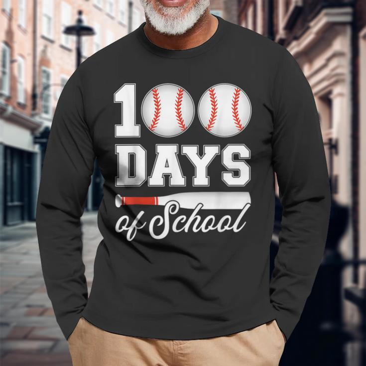 100 Days Of School For 100Th Day Baseball Student Or Teacher Long Sleeve T-Shirt Gifts for Old Men