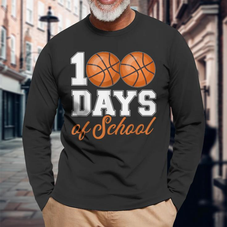 100 Days Of School For 100Th Day Basketball Student Teacher Long Sleeve T-Shirt Gifts for Old Men