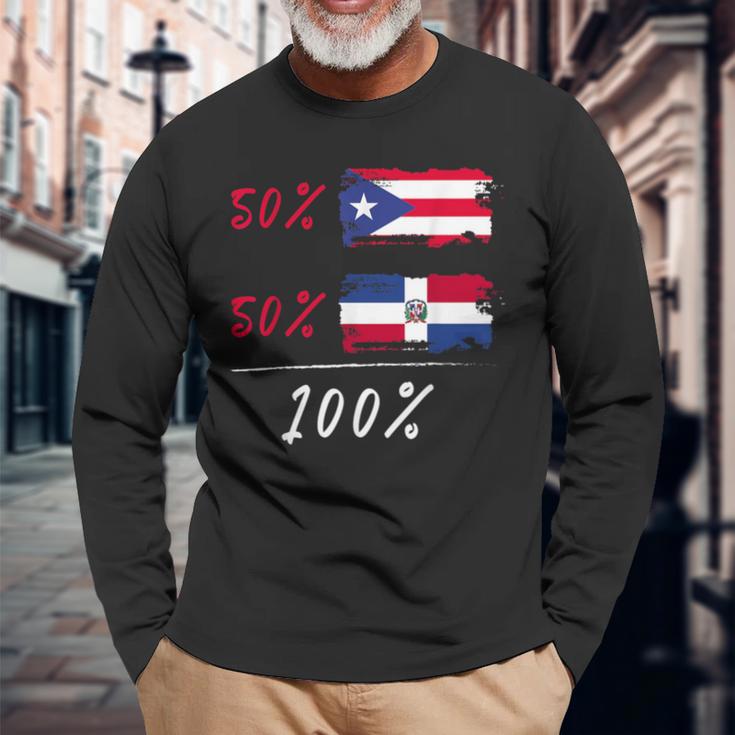 100 Per Cent For A Puerto Rico & Dominican Flag Long Sleeve T-Shirt Gifts for Old Men