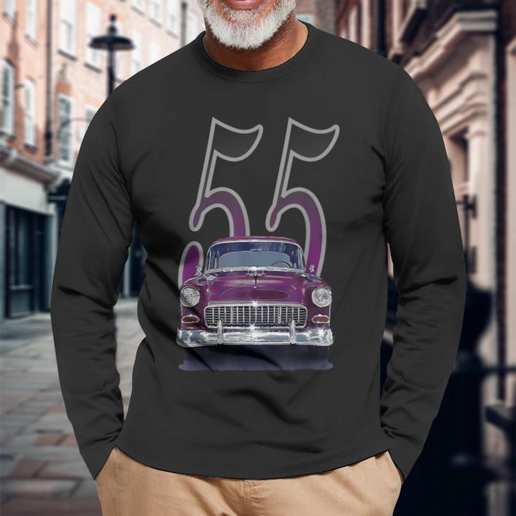 1955 55 Chevys Bel Air Classic Vintage Muscle Car Front View Long Sleeve T-Shirt Gifts for Old Men