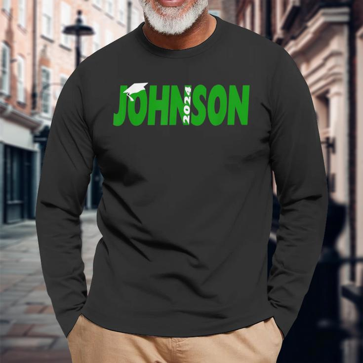 2024 Last Name Team Johnson Family Graduation Green Long Sleeve T-Shirt Gifts for Old Men