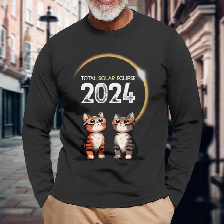 2024 Solar Eclipse Cat Wearing Solar Eclipse Glasses Long Sleeve T-Shirt Gifts for Old Men