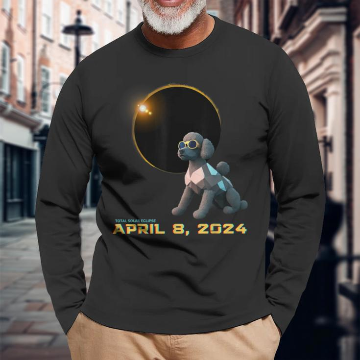 2024 Solar Eclipse Poodle Solar Eclipse Glasses Long Sleeve T-Shirt Gifts for Old Men