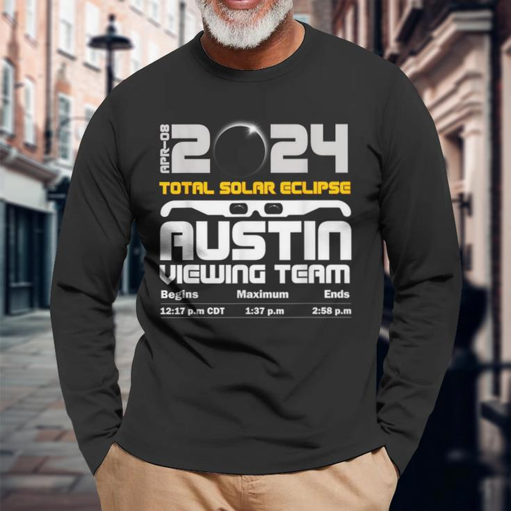 2024 Total Solar Eclipse Austin Tx Schedule Viewing Team Long Sleeve T-Shirt Gifts for Old Men
