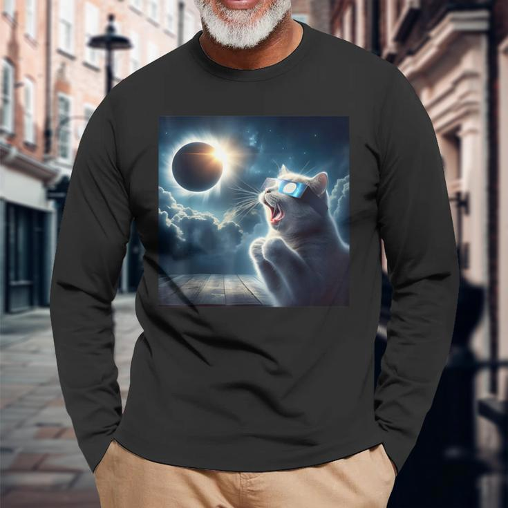 2024 Total Solar Eclipse Cat Wearing Glasses Totality Cat Long Sleeve T-Shirt Gifts for Old Men