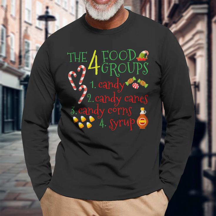 The 4 Elf Food Groups Christmas Candy Cane Long Sleeve T-Shirt Gifts for Old Men