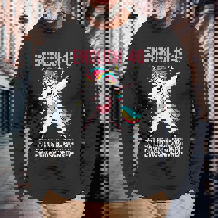 40Geburtstag 40 Jahre Einhorn Damen Herren Birthday Black S Langarmshirts Geschenke für alte Männer
