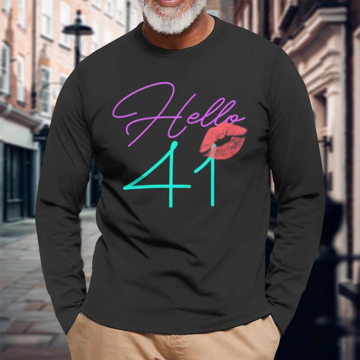 41St Birthday Hello 41 Kiss Purple Bday Women Long Sleeve T-Shirt Gifts for Old Men