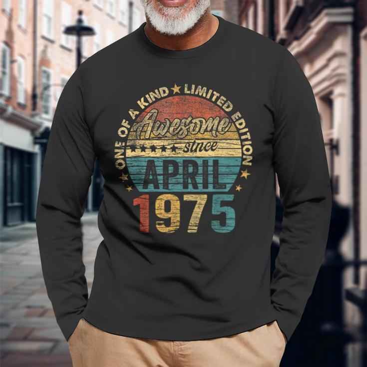 49 Years Old April 1975 Vintage Retro 49Th Birthday Long Sleeve T-Shirt Gifts for Old Men