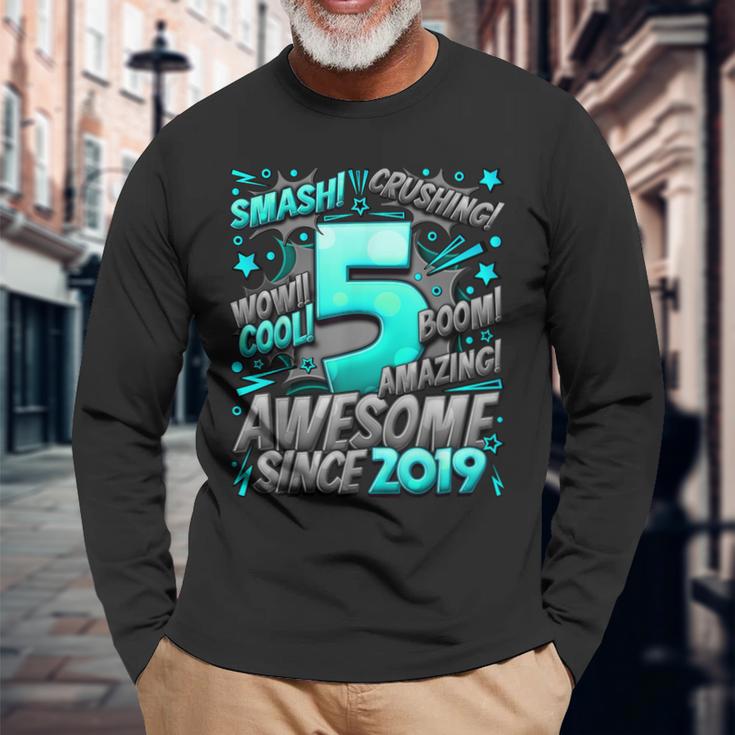 5Th Birthday Comic Style Awesome Since 2019 5 Year Old Boy Long Sleeve T-Shirt Gifts for Old Men