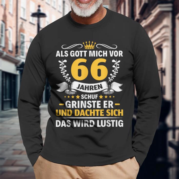 66 Jahre Als Gott Mich Vor 66 Jahen Krab 66Th Birthday S Langarmshirts Geschenke für alte Männer