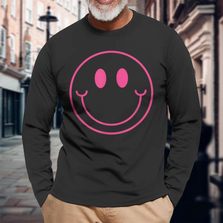 70S Cute Pink Smile Face Peace Happy Smiling Face Long Sleeve T-Shirt Gifts for Old Men
