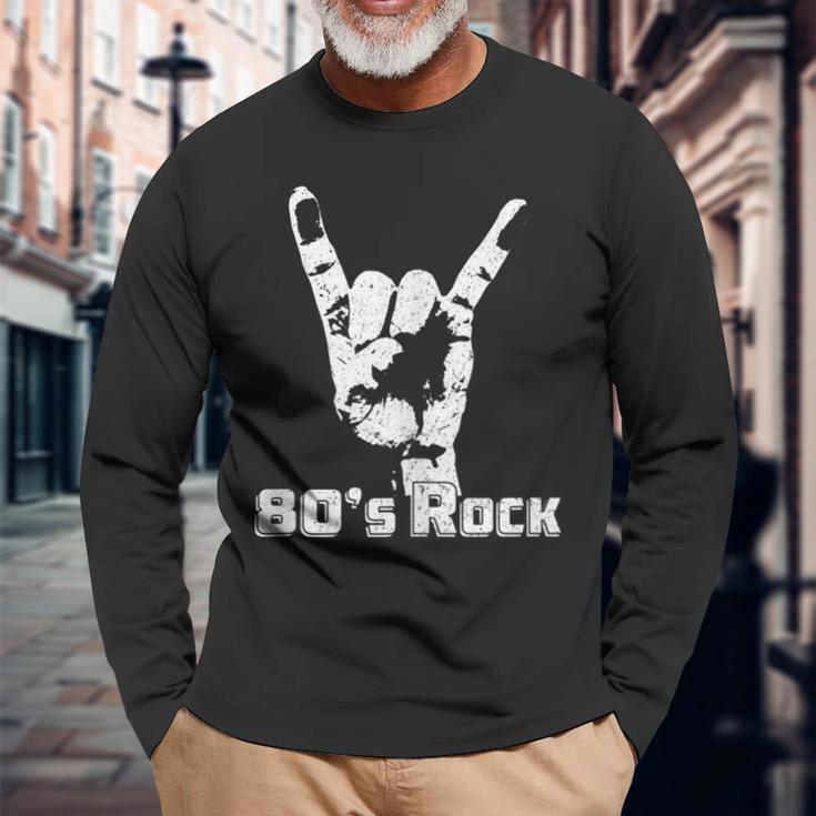 80S Rock N Roll Band Hand Horns Vintage Style Long Sleeve T-Shirt Gifts for Old Men