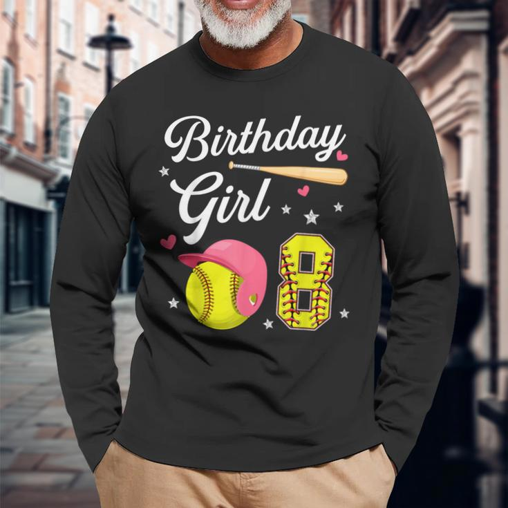 8Th Birthday Softball Player Themed Girls Eight 8 Years Old Long Sleeve T-Shirt Gifts for Old Men