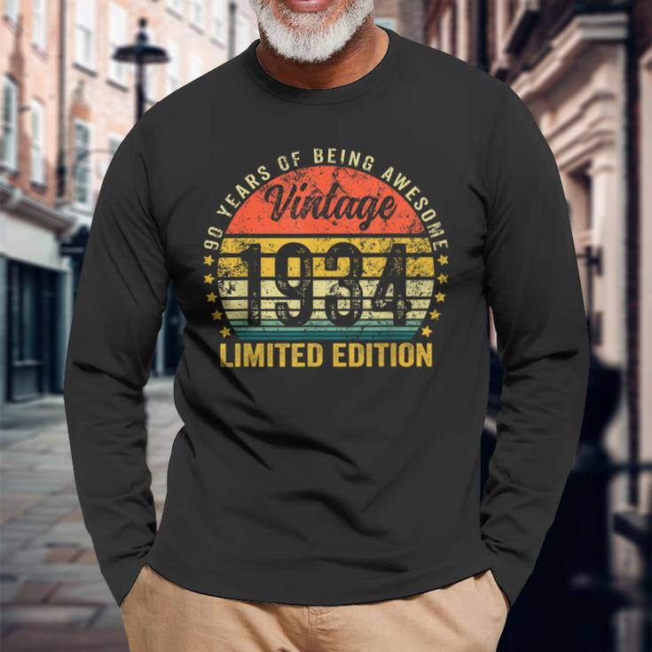 90Th Birthday 90 Years Old Vintage 1934 Birthday Long Sleeve T-Shirt Gifts for Old Men