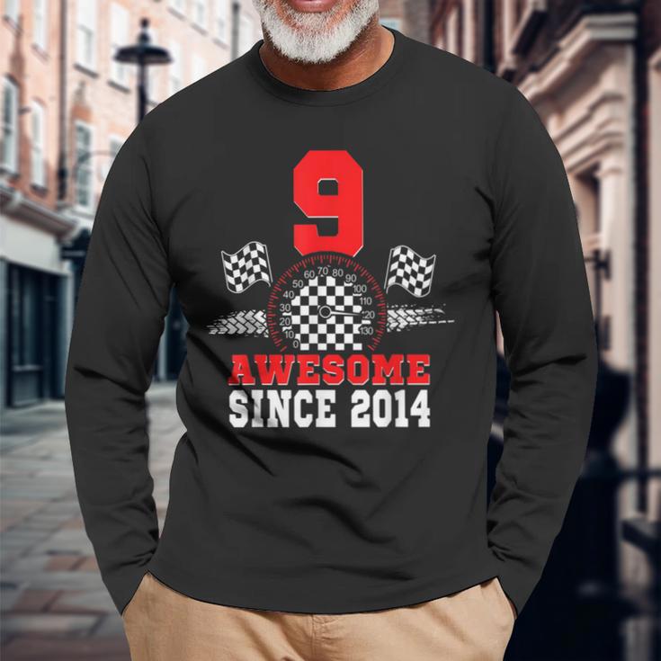 9Th Birthday Race Car Awesome Since 2014 Racing 9 Year Old Long Sleeve T-Shirt Gifts for Old Men