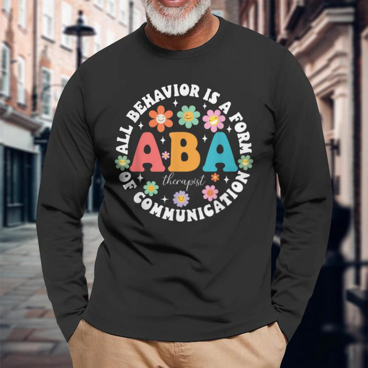 Aba Therapist Behavior Analyst Autism Therapy Rbt Floral Long Sleeve T-Shirt Gifts for Old Men