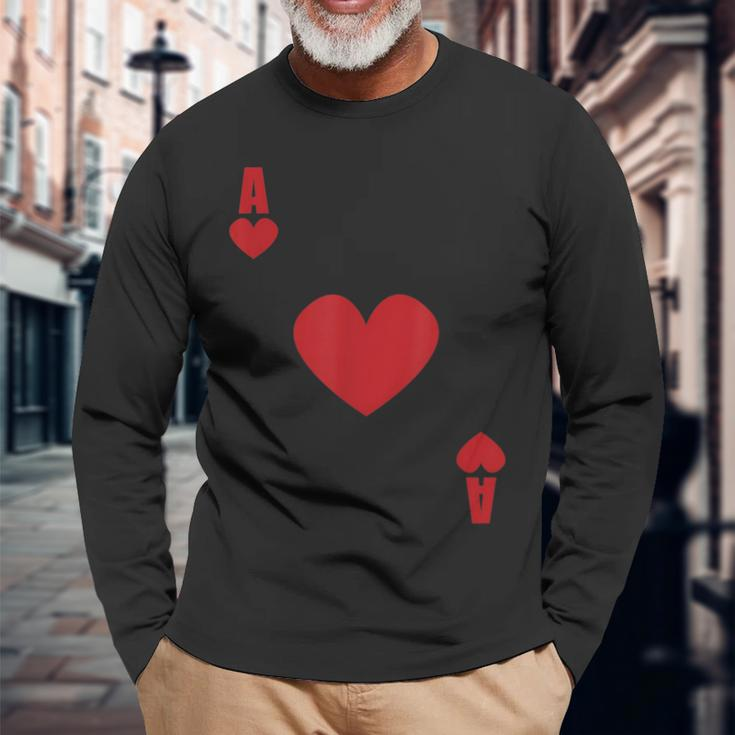 Ace Of Hearts Poker Card Blackjack Texas Holdem Poker Player Long Sleeve T-Shirt Gifts for Old Men