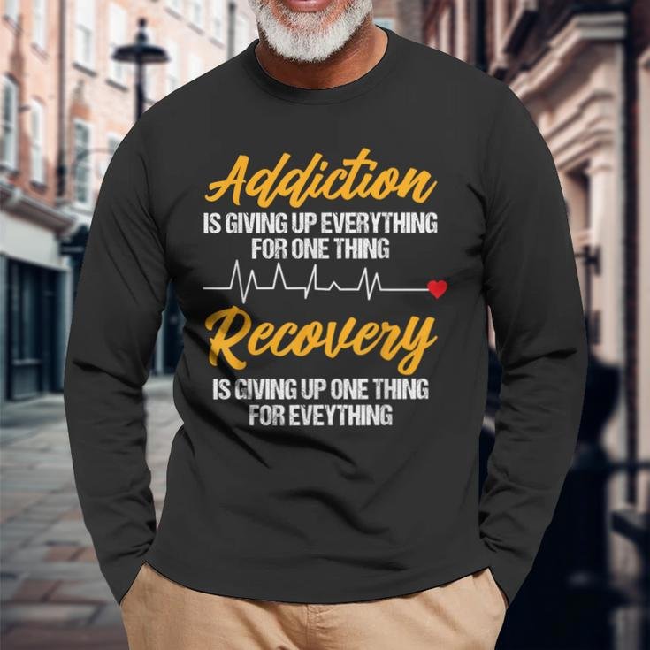 Addiction Recovery Sobriety Anniversary Aa Na Heartbeat Long Sleeve T-Shirt Gifts for Old Men