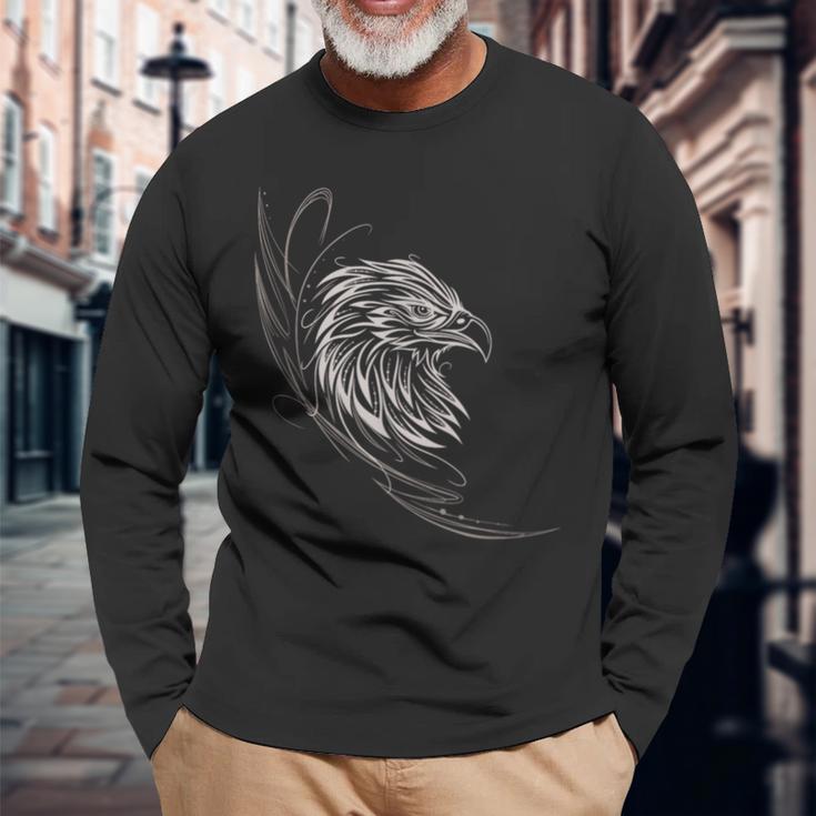 Adler Mit Fineline Tribal Adlerkopf Tattoo Für Animal Lover Langarmshirts Geschenke für alte Männer