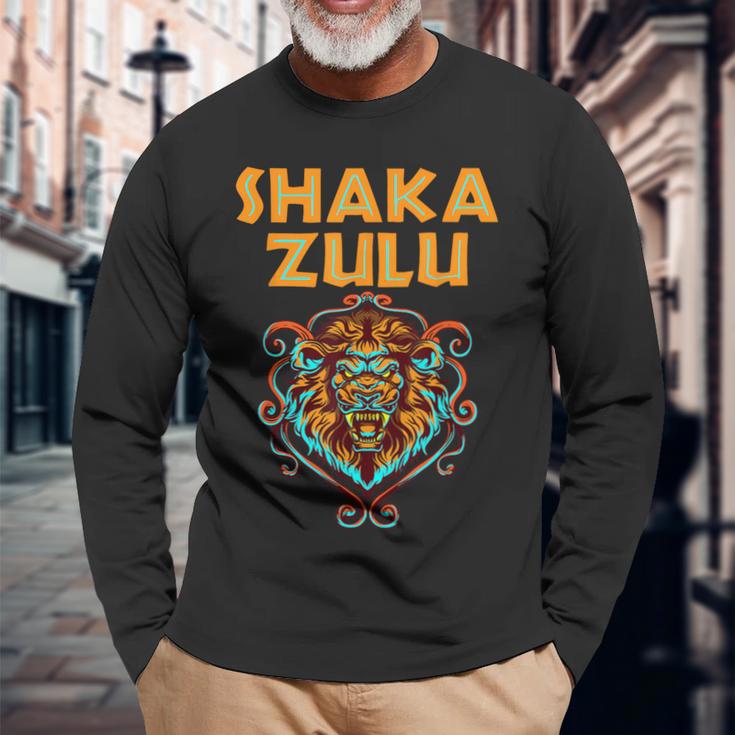 Africa Pride Zulu Warrior Shaka Lion African Tribe King Zulu Long Sleeve T-Shirt Gifts for Old Men