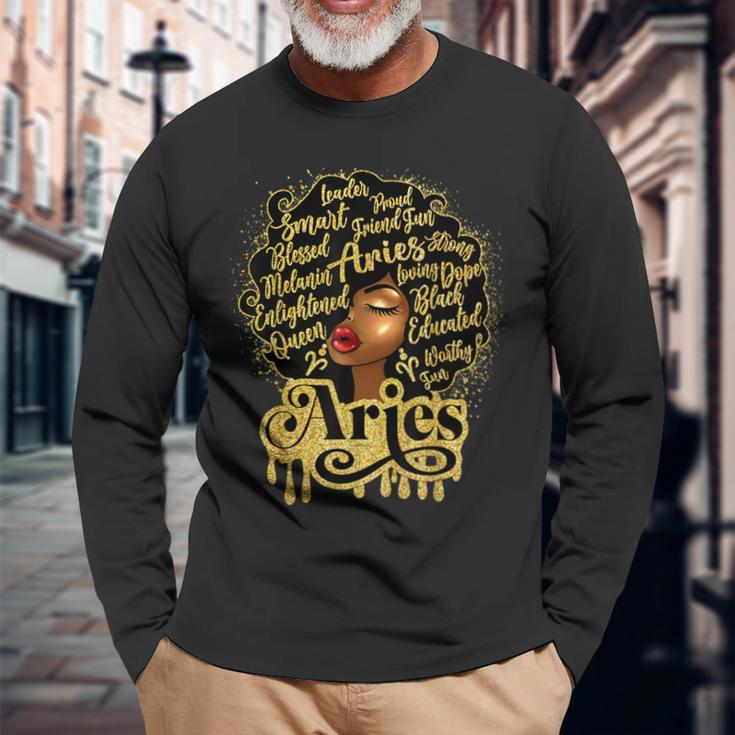 African American Birthday Afro Natural Hair Aries Girl Long Sleeve T-Shirt Gifts for Old Men