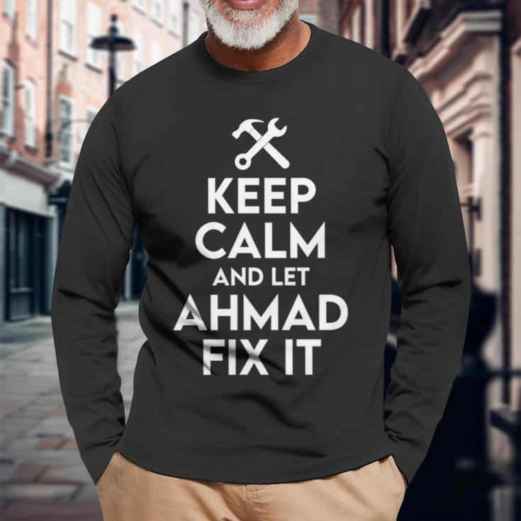 Ahmad Handyman Birthday Name Personalized Ahmad Mechanic Long Sleeve T-Shirt Gifts for Old Men